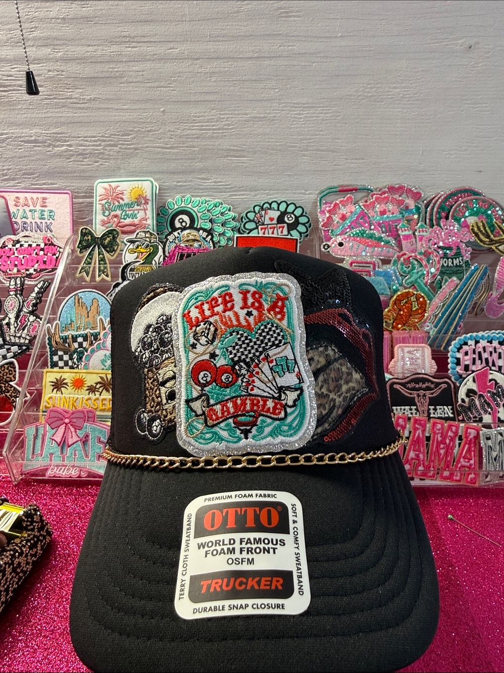 OTTO Black Trucker Hat with Colorful Gambling Patch